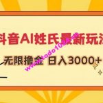 抖音AI姓氏最新玩法，无限撸金，日入3000+【揭秘】