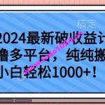 2024最新破收益计划撸多平台，纯纯搬运，小白轻松1000+【揭秘】