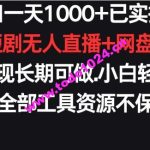 新风口一天1000+已实操落地购物平台短剧无人直播+网盘拉新+带货多种变现长期可做【揭秘】