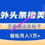 海外头条撸美金，无脑搬运发帖子，月入1万+，小白轻松掌握【揭秘】