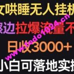 美女哄睡无人挂机2.0.浅擦边拉爆流量不违规，日收3000+，小白可落地实操【揭秘】