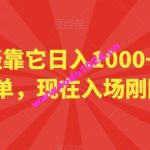 小白已经靠它日入1000+了，操作简单，现在入场刚刚好【揭秘】