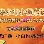 靠去水印小程序无脑操作搬砖，单号日入1000+保姆级教程可放大批量操作【揭秘】