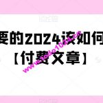 极其重要的2024该如何把握？【付费文章】