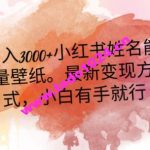 日入300+小红书姓名能量壁纸，最新二次变现方式，小白有手就行【揭秘】