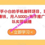 适合新手小白的手机搬砖项目，简单搜素APP赚钱，月入5000+稍作推广，还可以实现躺赚【揭秘】