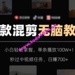 爆款混剪无脑教学，小白轻松掌握，单条播放100W+！秒过中视频任务，日赚700+【揭秘】