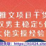 小说推文项目干货分享，双男主稳定5位数大佬实操经验