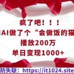 疯了吧！用AI做了个“会做饭的猫”，播放200万，单日变现1k